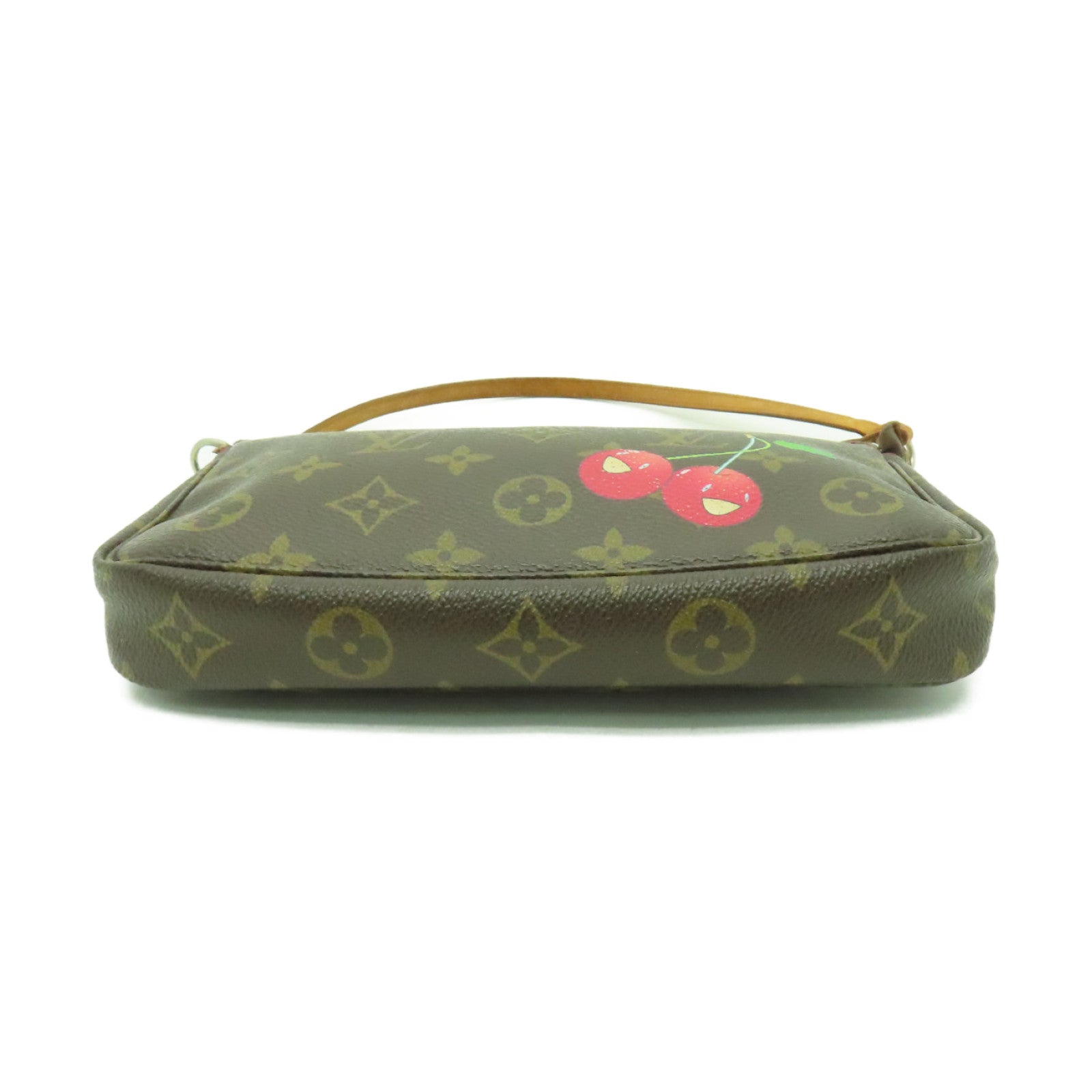 LOUIS VUITTON Monogram Pochette Accessories金扣手挽袋棕色