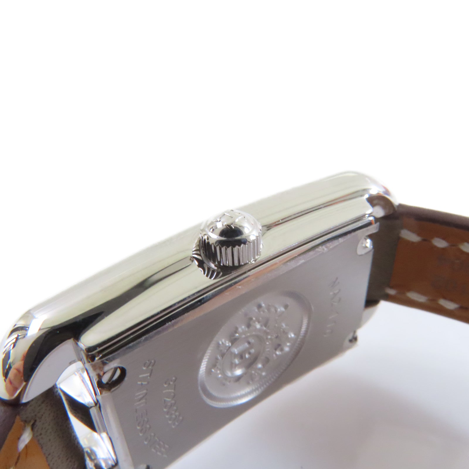 HERMES Nantucket Watch牛皮皮革帶/不鏽鋼石英機芯白色/Etoupe大象灰色