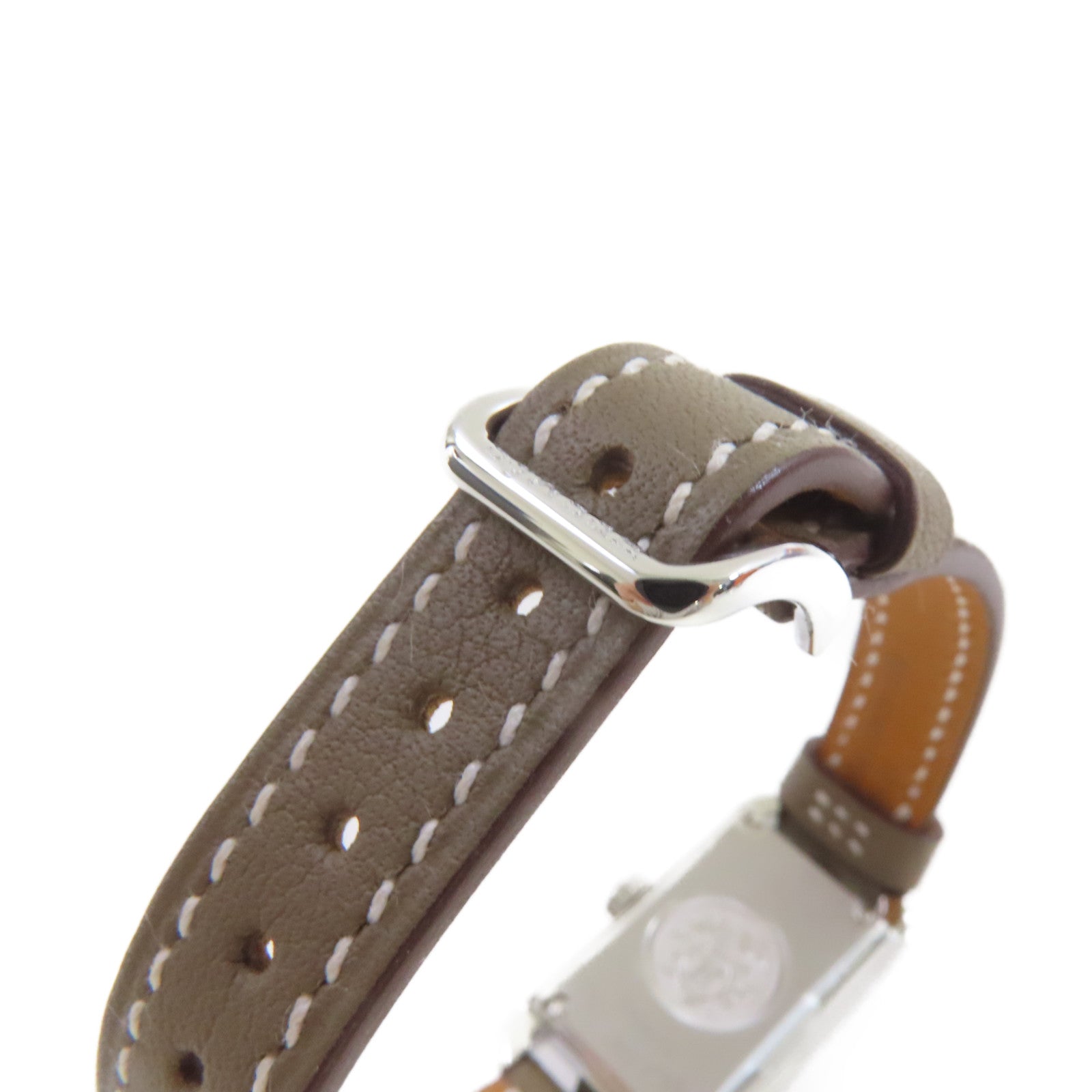 HERMES Nantucket Watch牛皮皮革帶/不鏽鋼石英機芯白色/Etoupe大象灰色