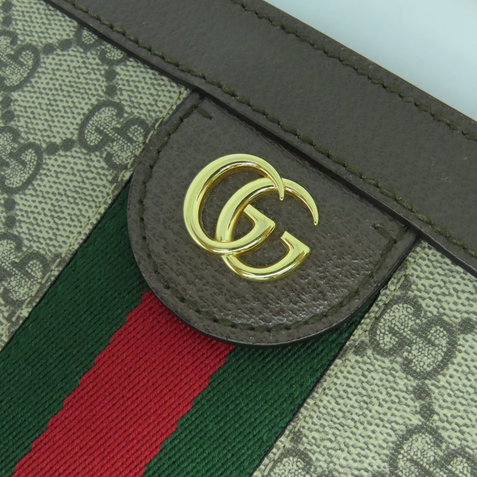 GUCCI 塗層帆布Ophidia GG金扣鏈帶肩背袋啡色