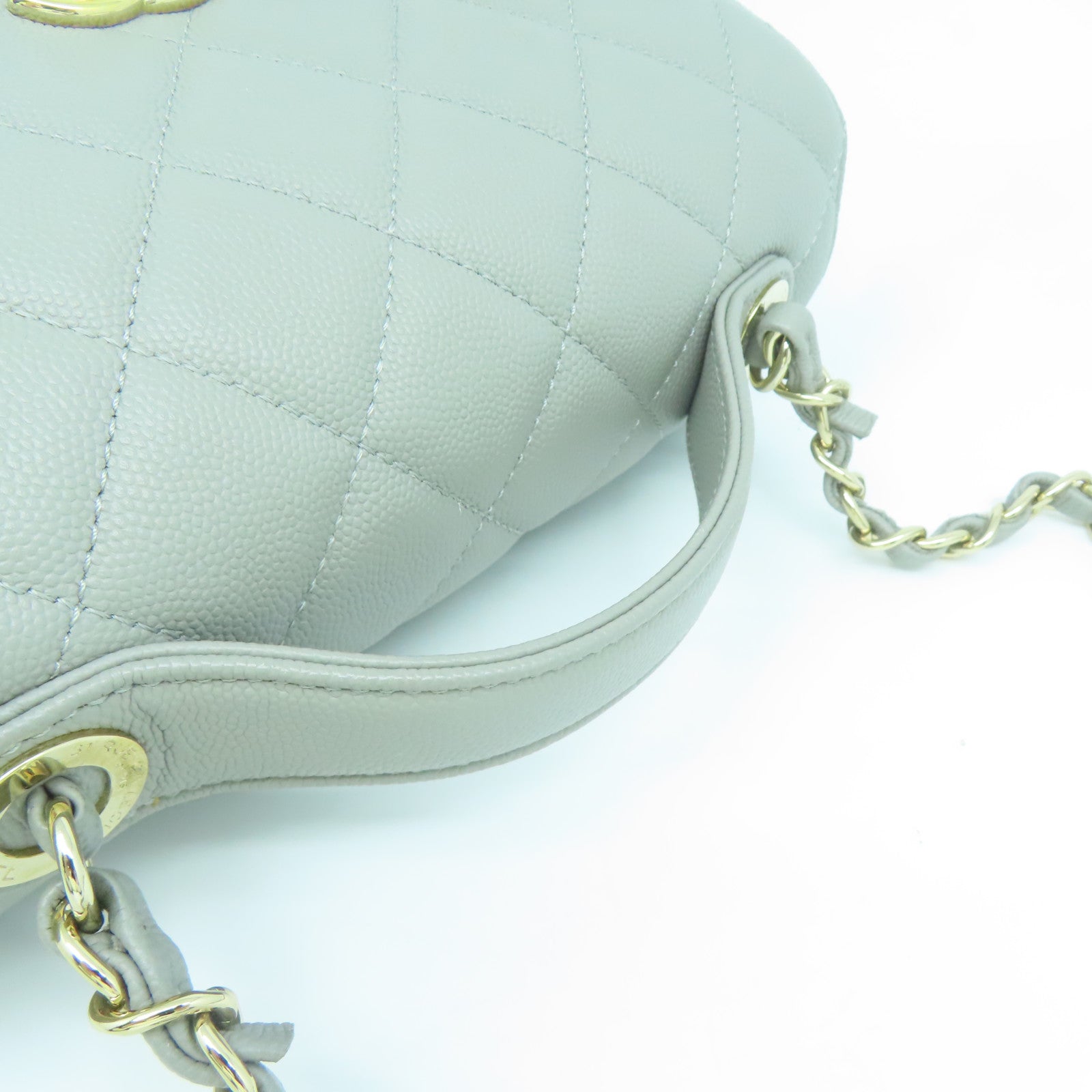 CHANEL 菱格Caviar皮革Chain Shoulder金扣鏈帶肩背袋灰色