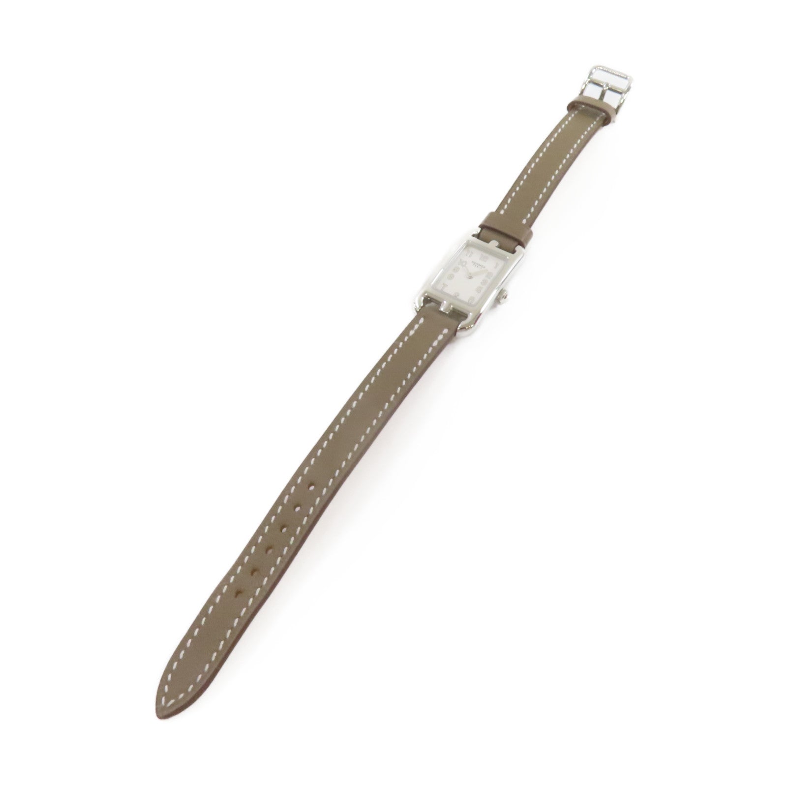 HERMES Nantucket Watch牛皮皮革帶/不鏽鋼石英機芯白色/Etoupe大象灰色