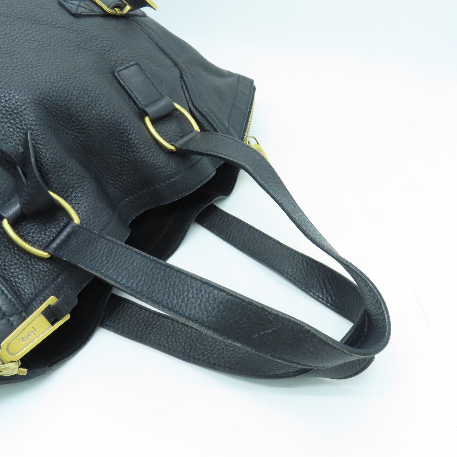 YVES SAINT LAURENT 牛皮皮革Tote Bag金扣手挽袋黑色