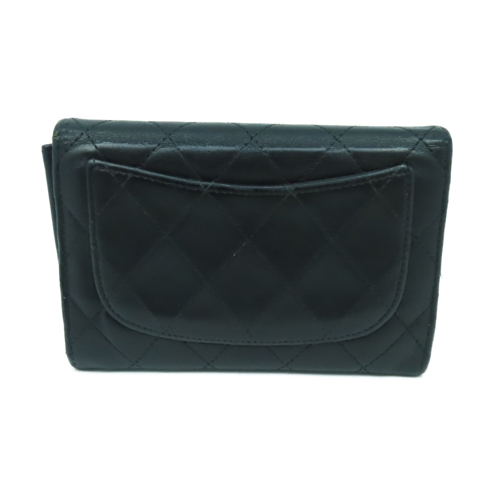 CHANEL 菱格牛皮皮革Wallet銀扣錢包黒色
