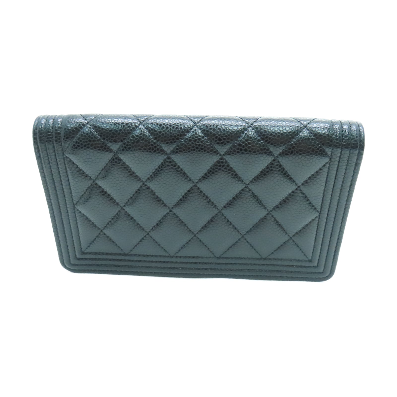 CHANEL 菱格Caviar皮革Boy Wallet金扣長錢包黑色