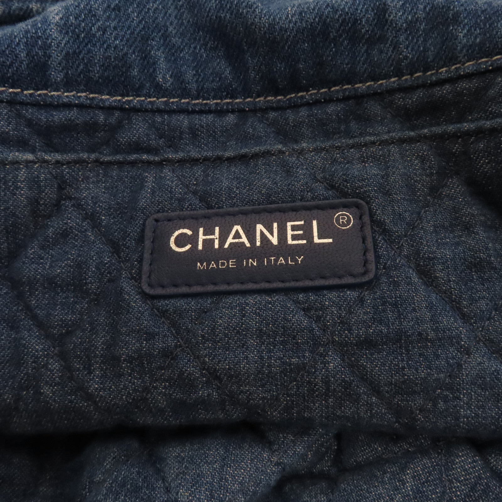 CHANEL 牛仔布Tote Bag銀扣肩背袋藍色