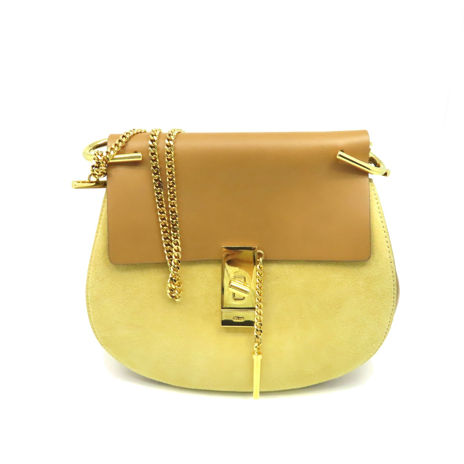 Chloe 麂皮皮革/牛皮皮革Shoulder Bag金扣鏈帶肩背袋杏色/啡色