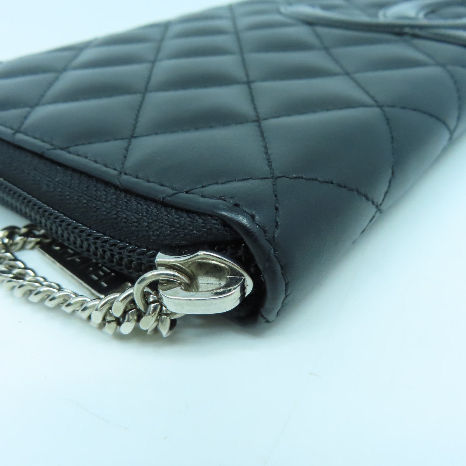 CHANEL 菱格牛皮皮革Cambon Wallet銀扣長錢包黑色