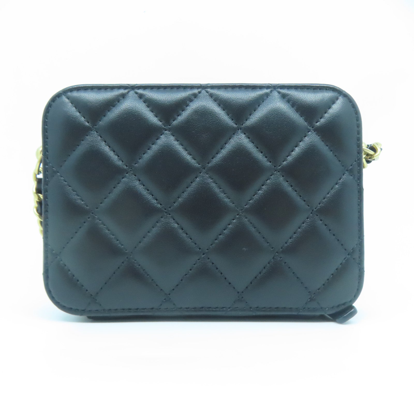 CHANEL 牛皮皮革Mini Vanity Coco Ball Chain Bag金扣鏈帶肩背袋黑色