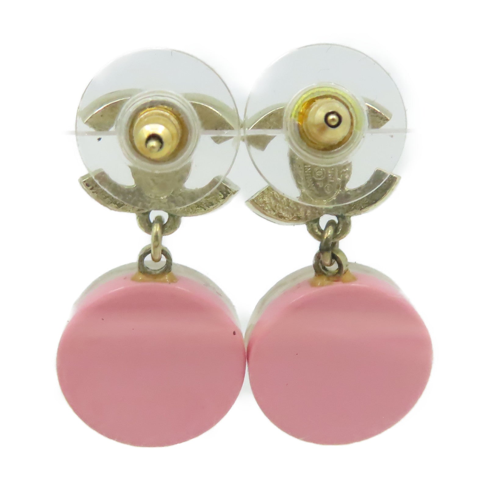 CHANEL PVC/金屬CC Earrings耳環粉紅色/米白色/金色