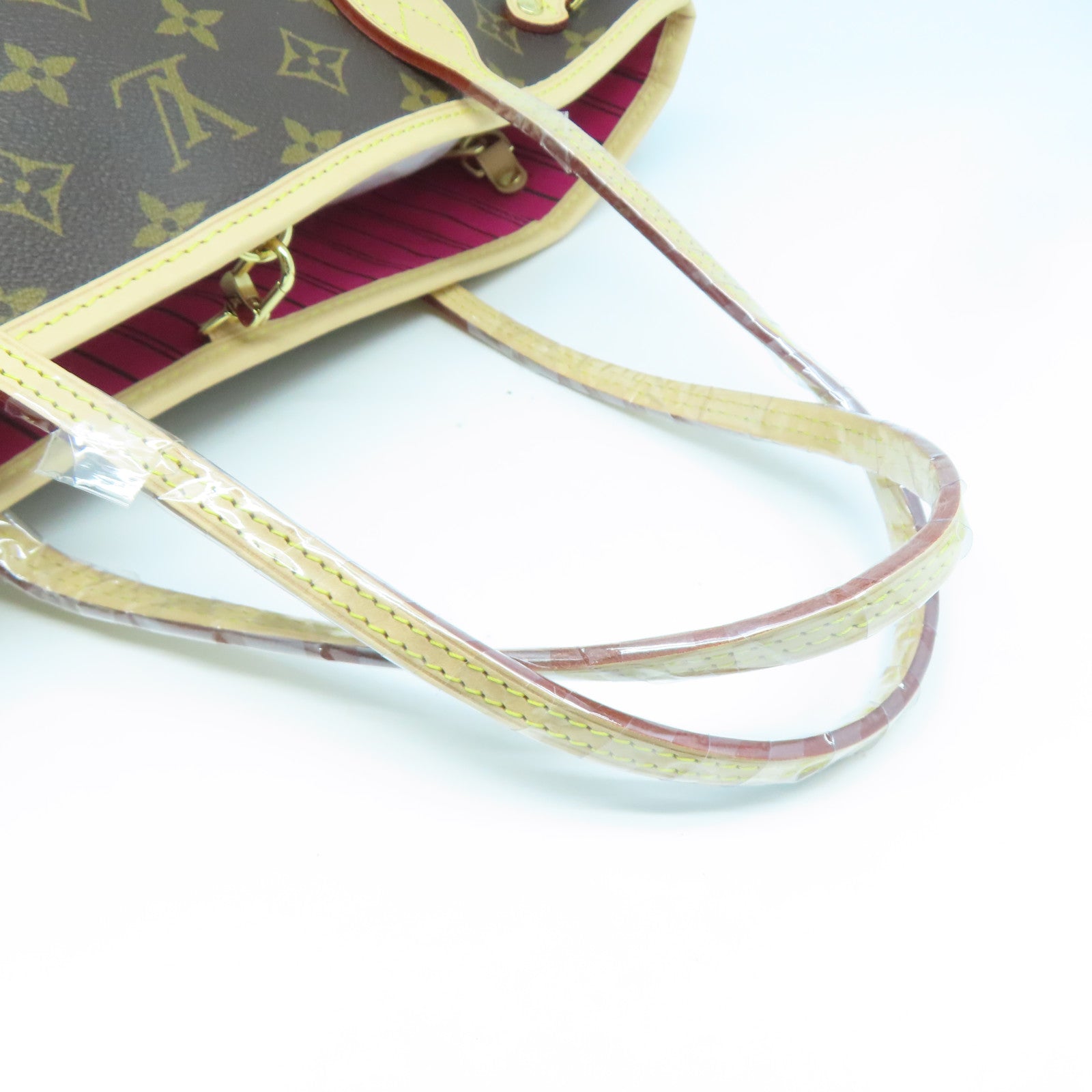 LOUIS VUITTON Monogram Neverfull PM金扣手挽袋棕色