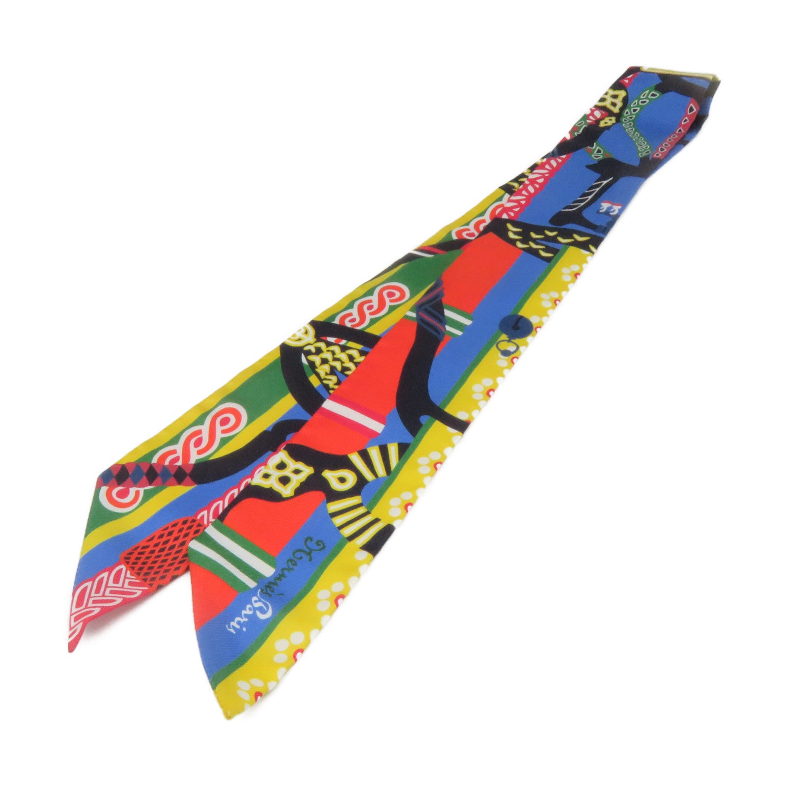 HERMES 絲質Twilly Scarf絲巾紅色/彩色