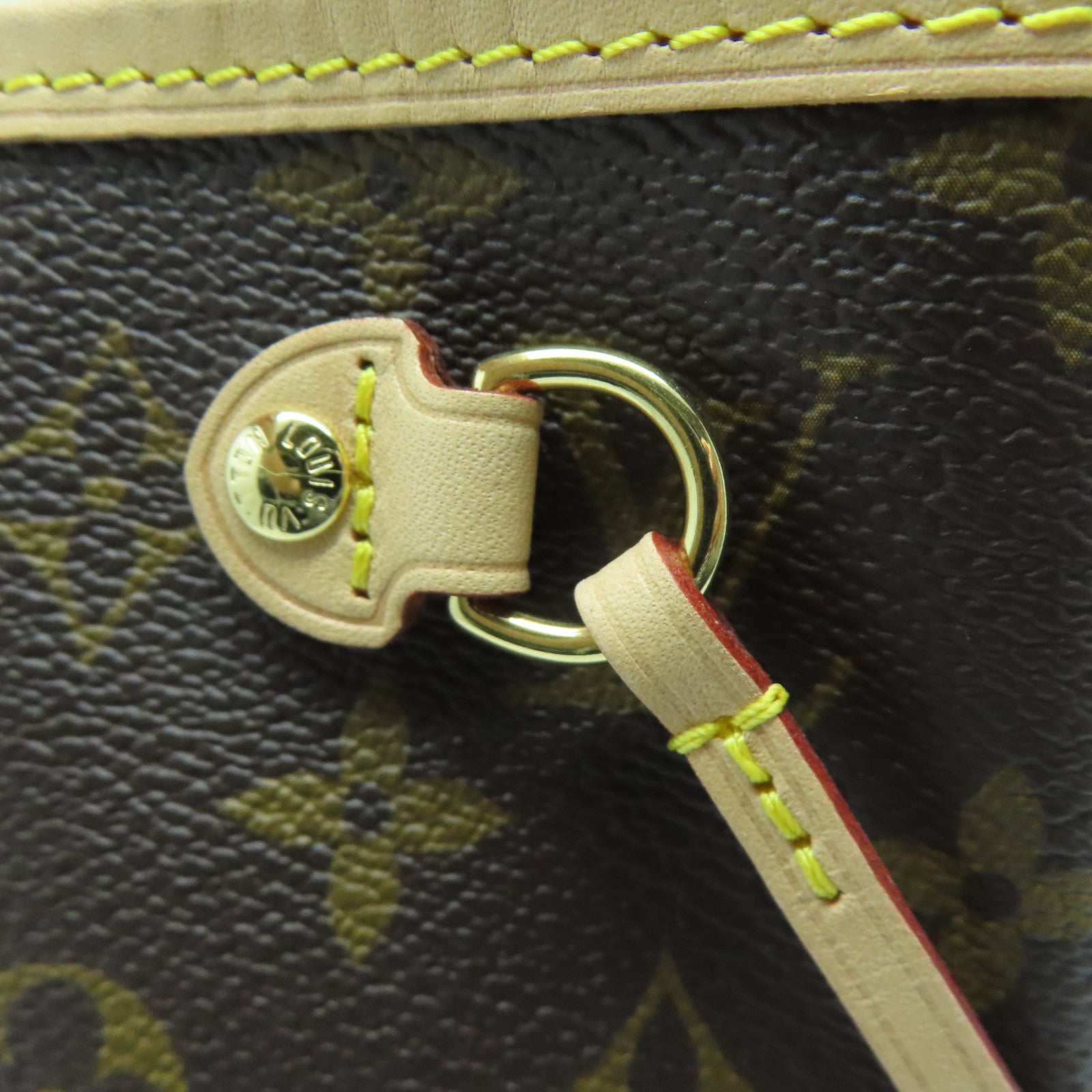 LOUIS VUITTON Monogram Neverfull PM金扣手挽袋棕色
