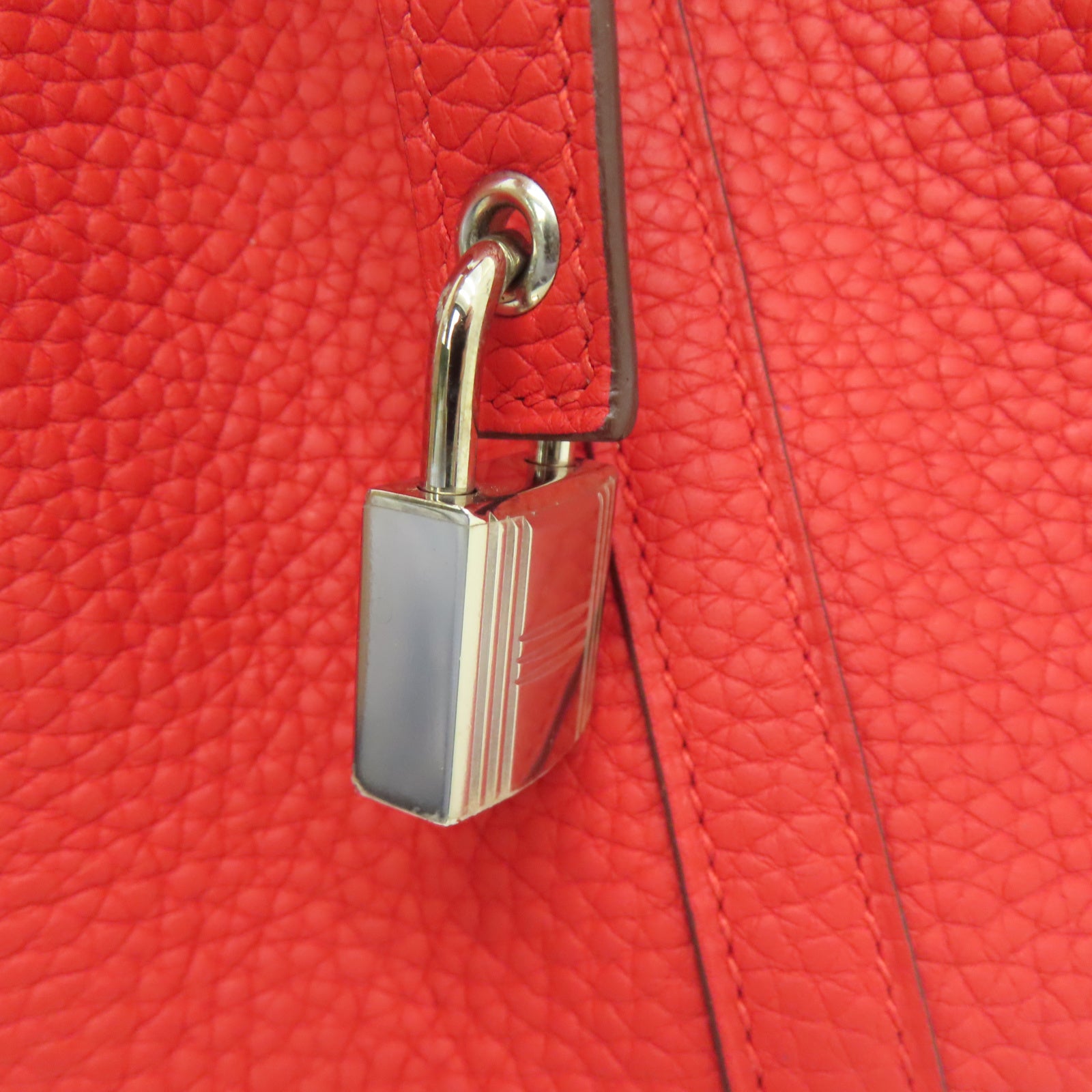 HERMES Taurillon Clemence皮革Picotin PM银扣手挽袋糖果红色