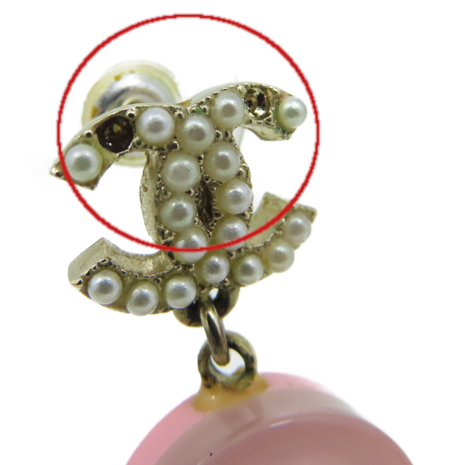 CHANEL PVC/金屬CC Earrings耳環粉紅色/米白色/金色