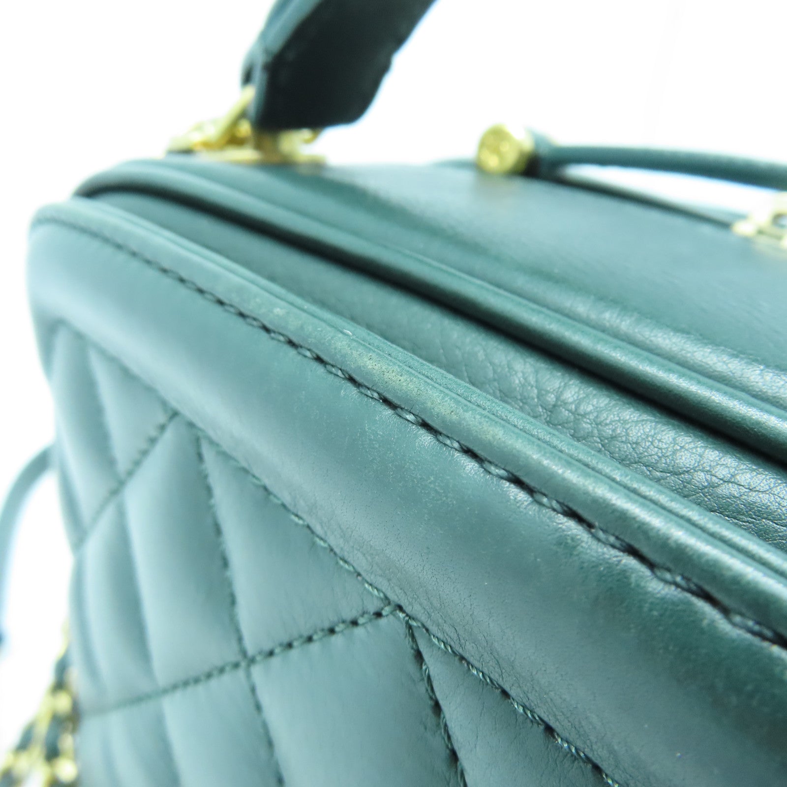 CHANEL cowhide leather CC Vanity Case gold buckle handle shoulder bag green