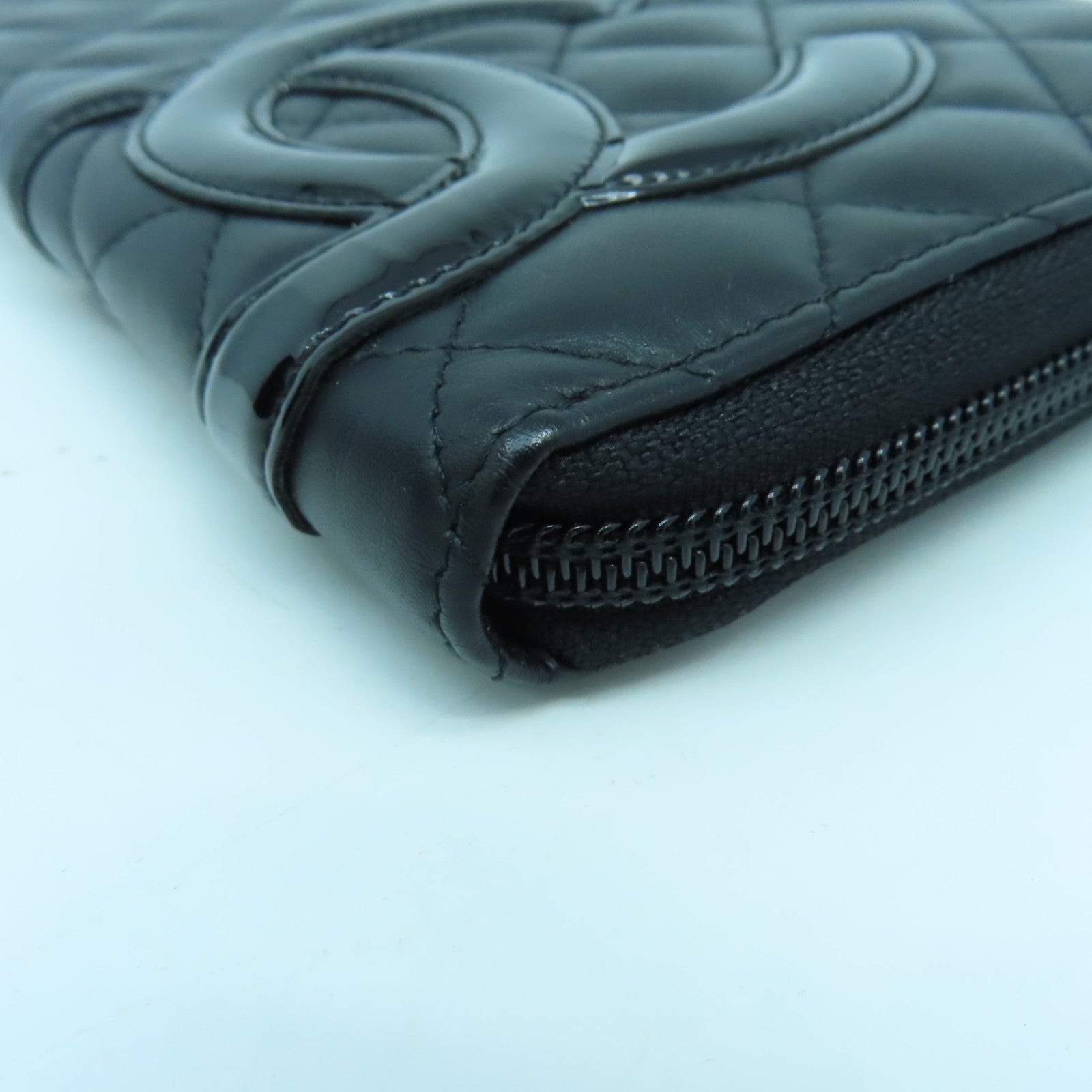 CHANEL 菱格牛皮皮革Cambon Wallet銀扣長錢包黑色