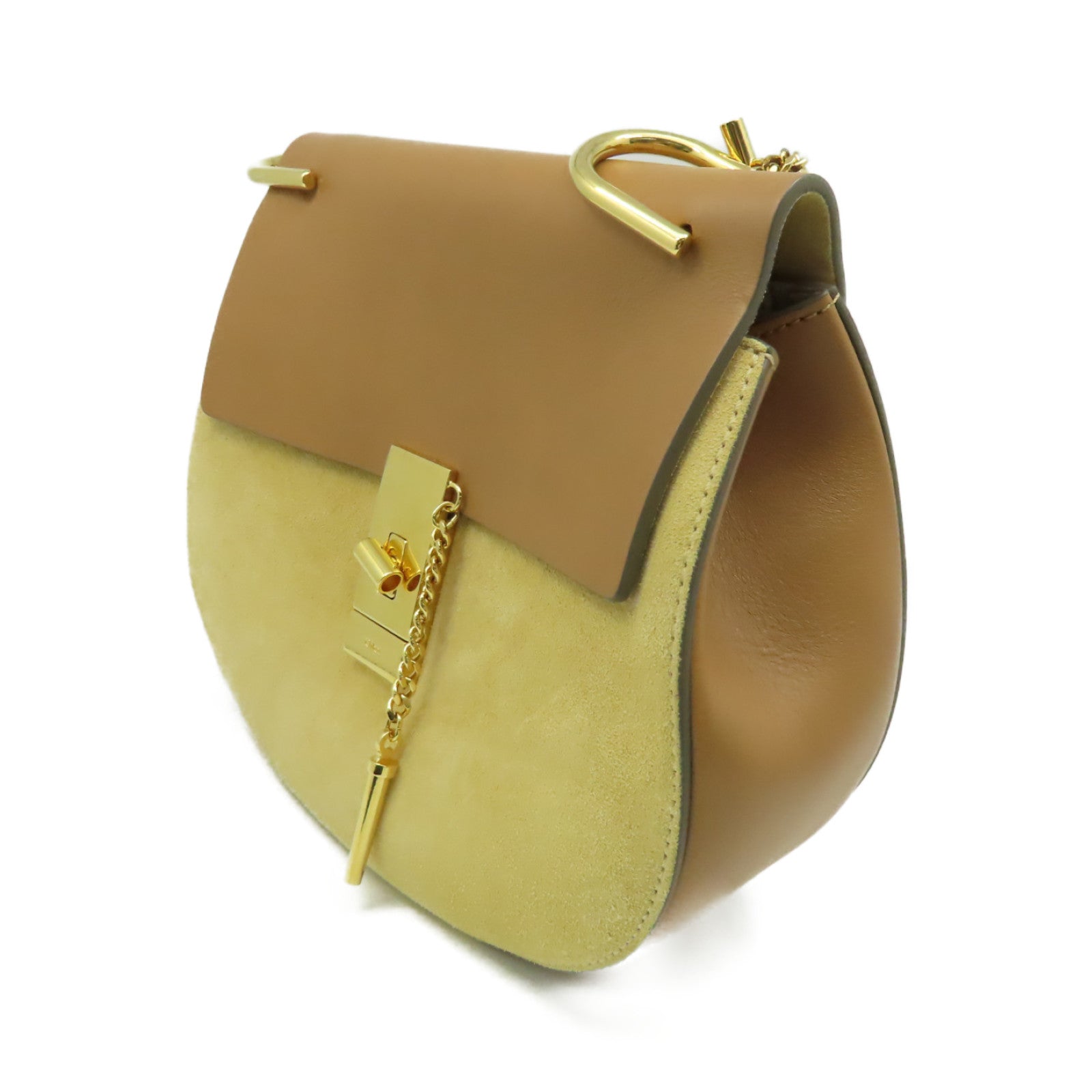 Chloe 麂皮皮革/牛皮皮革Shoulder Bag金扣鏈帶肩背袋杏色/啡色