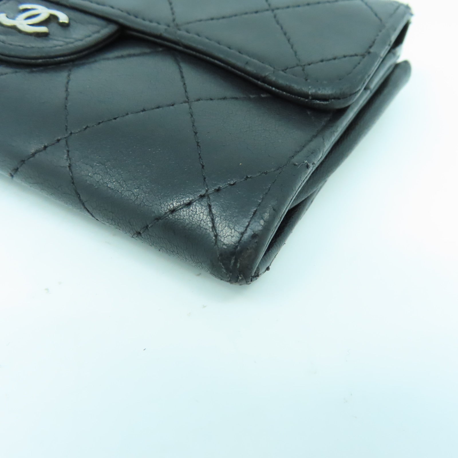 CHANEL 菱格牛皮皮革Wallet銀扣錢包黒色