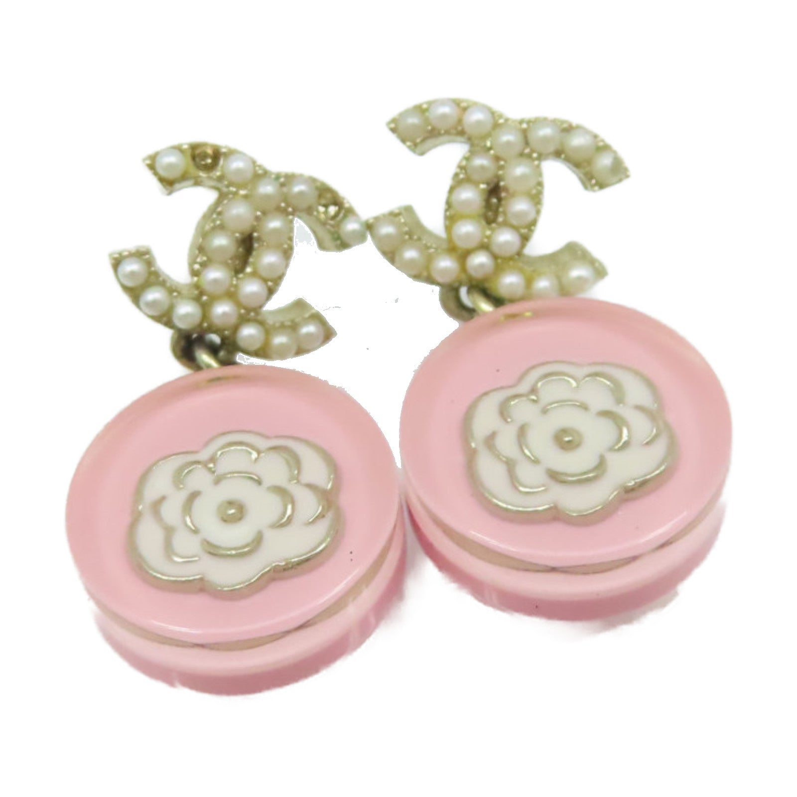 CHANEL PVC/金屬CC Earrings耳環粉紅色/米白色/金色