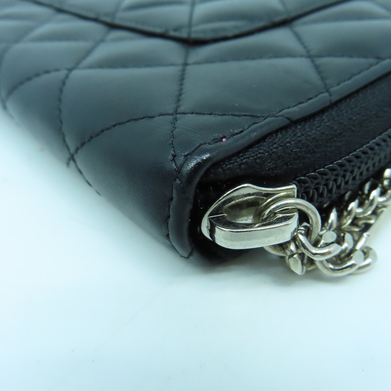 CHANEL 菱格牛皮皮革Cambon Wallet銀扣長錢包黑色