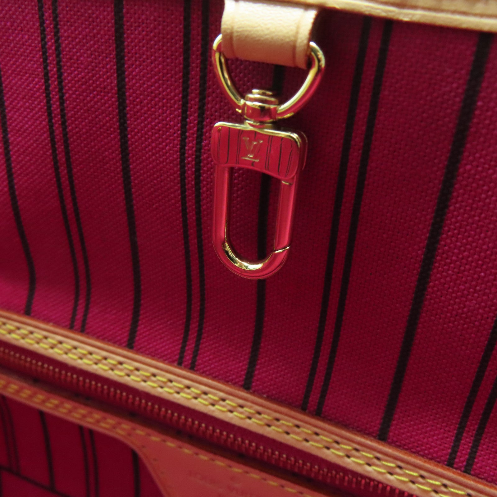 LOUIS VUITTON Monogram Neverfull PM金扣手挽袋棕色