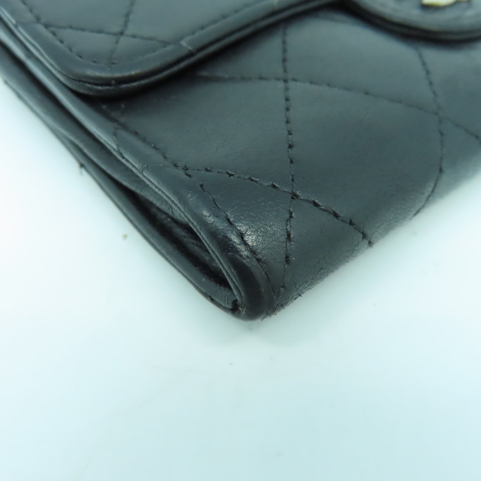 CHANEL 菱格牛皮皮革Wallet銀扣錢包黒色