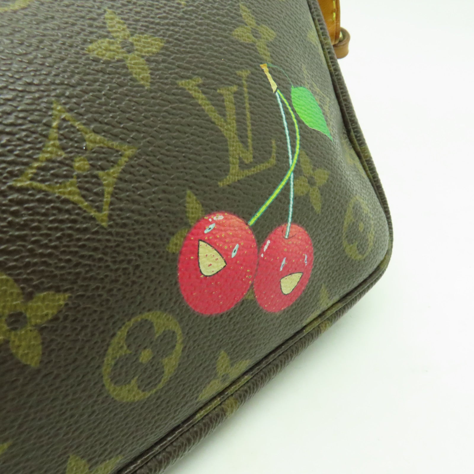 LOUIS VUITTON Monogram Pochette Accessories金扣手挽袋棕色