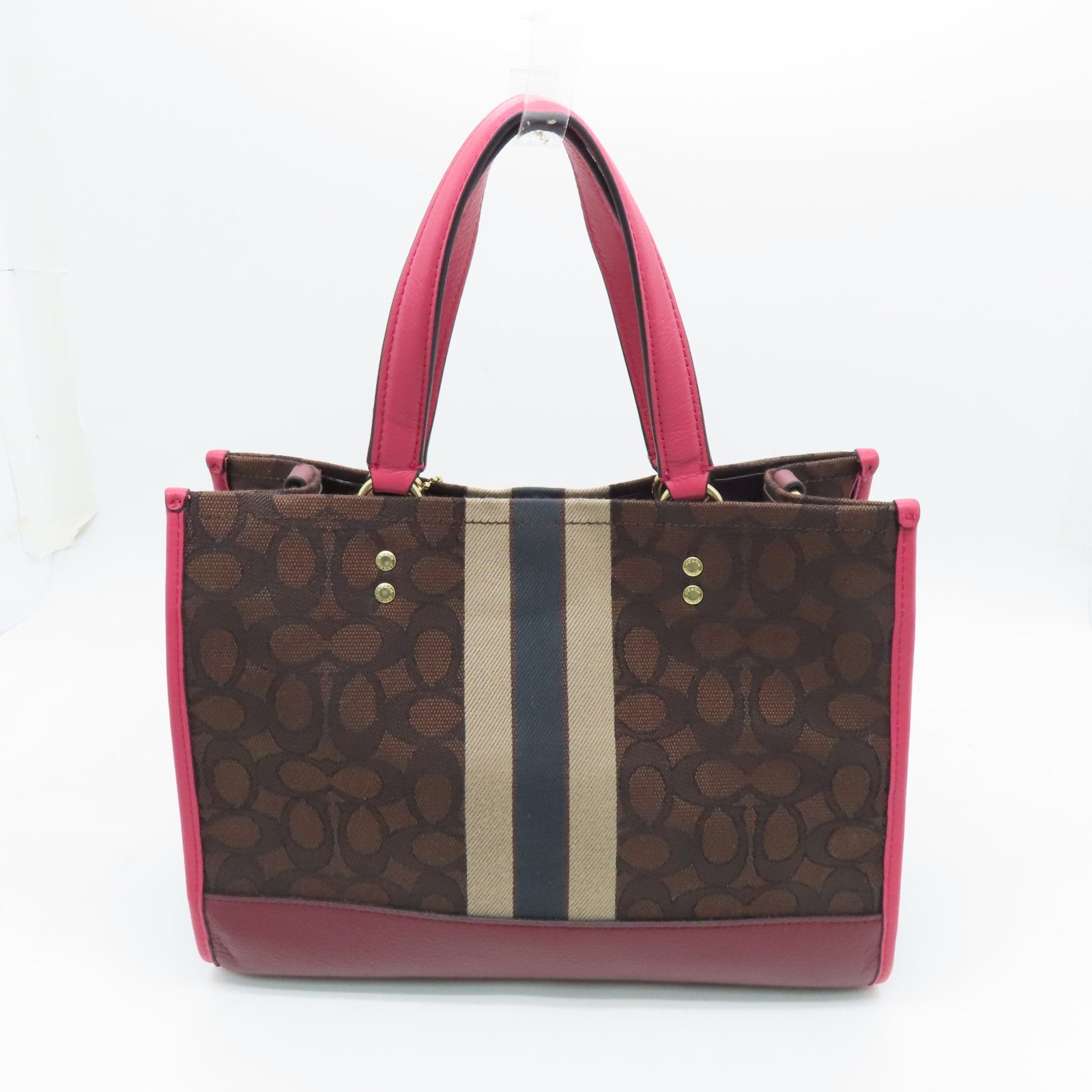 COACH Coated Canvas 2Way Bag Gold Buckle Handle Shoulder Bag Brown Red