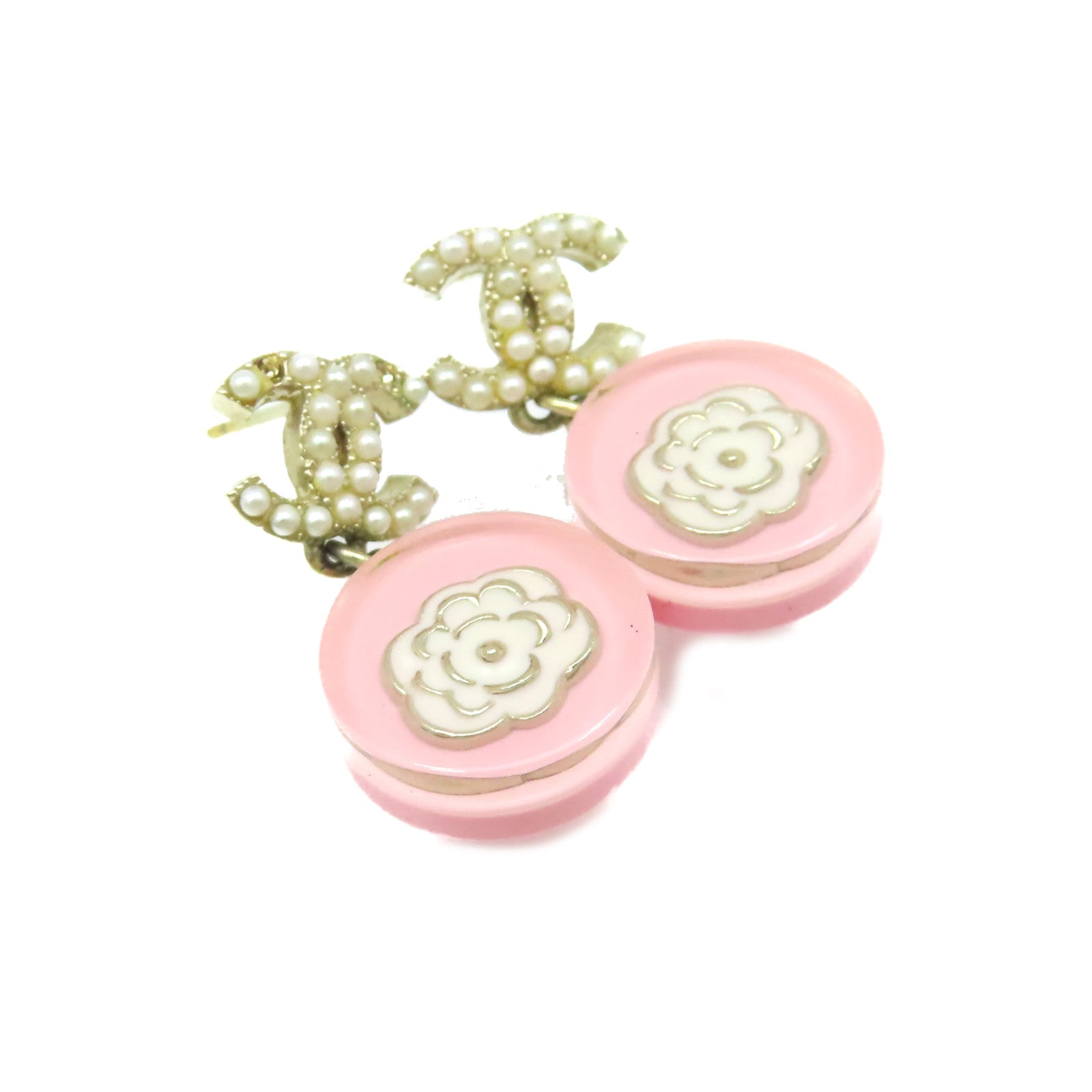 CHANEL PVC/金屬CC Earrings耳環粉紅色/米白色/金色