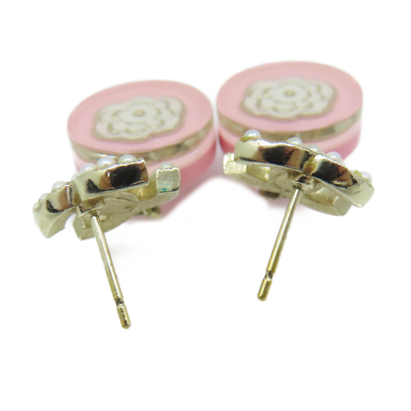 CHANEL PVC/金屬CC Earrings耳環粉紅色/米白色/金色