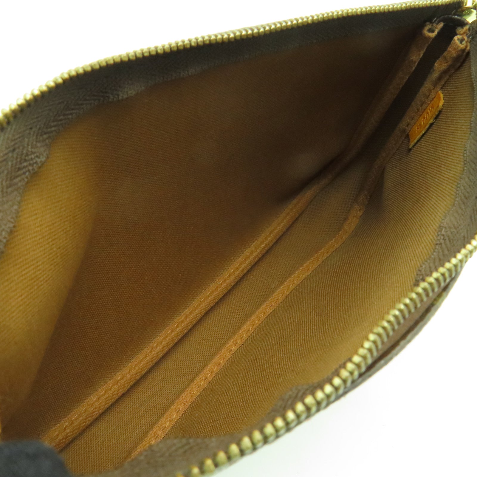 LOUIS VUITTON Monogram Pochette Accessories金扣手挽袋棕色