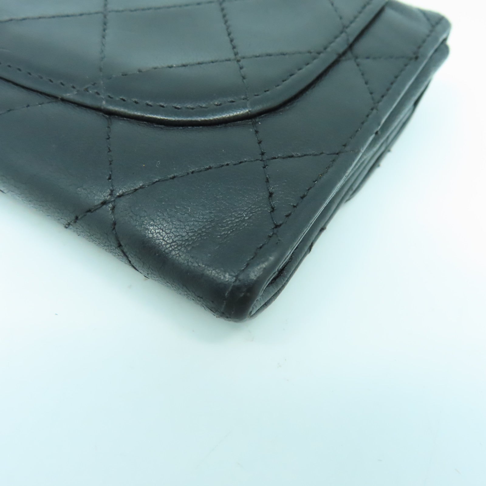 CHANEL 菱格牛皮皮革Wallet銀扣錢包黒色