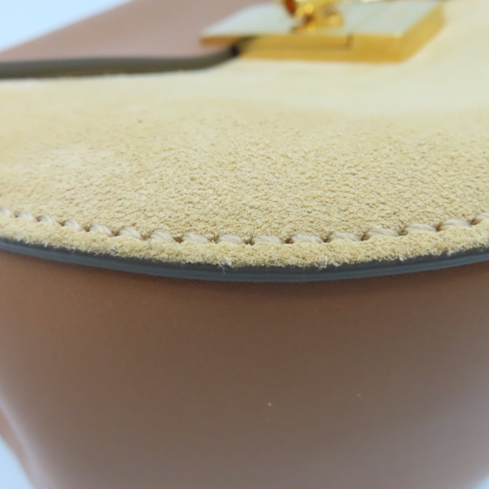 Chloe 麂皮皮革/牛皮皮革Shoulder Bag金扣鏈帶肩背袋杏色/啡色