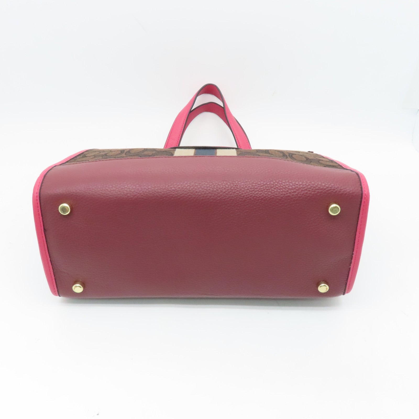 COACH Coated Canvas 2Way Bag Gold Buckle Handle Shoulder Bag Brown Red