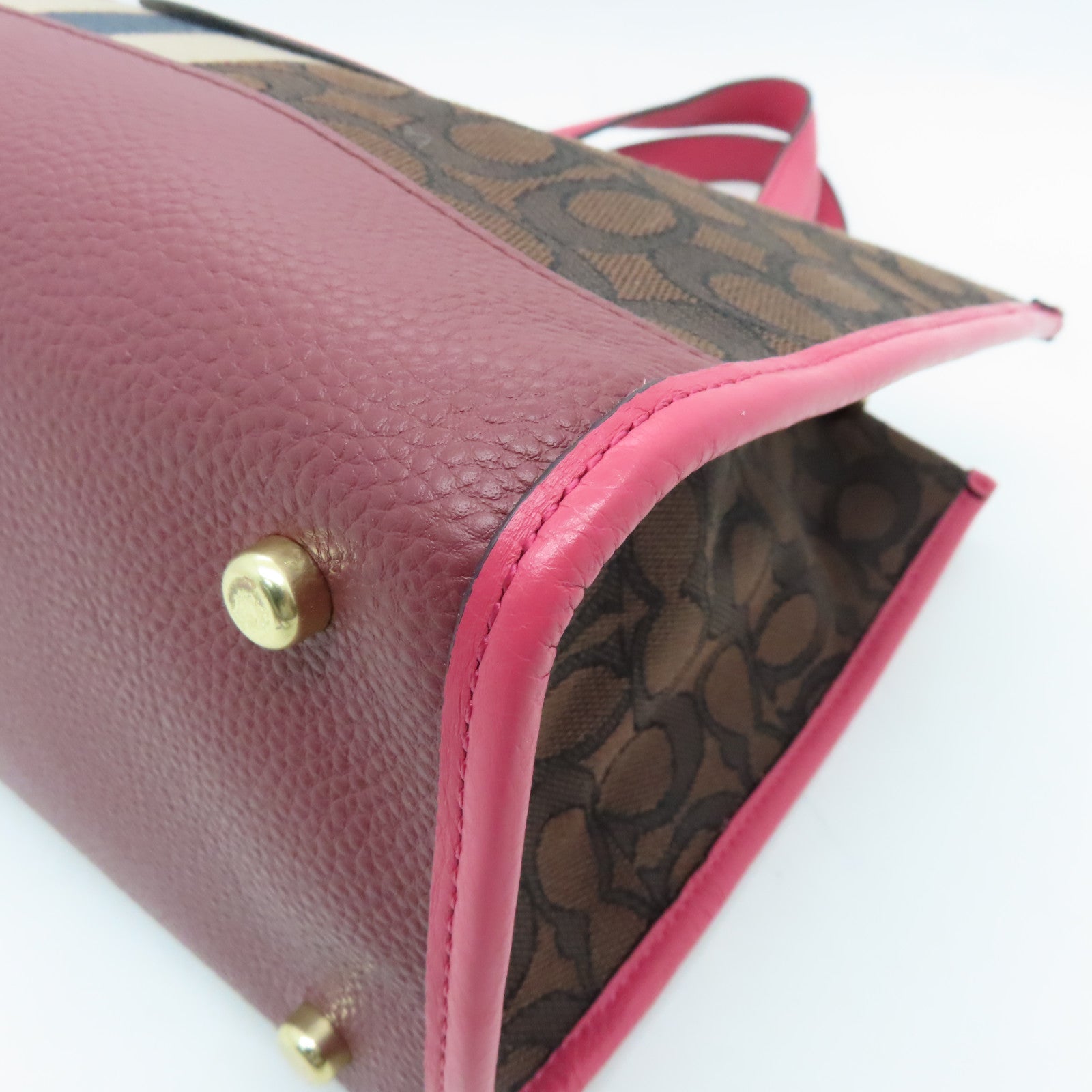 COACH Coated Canvas 2Way Bag Gold Buckle Handle Shoulder Bag Brown Red