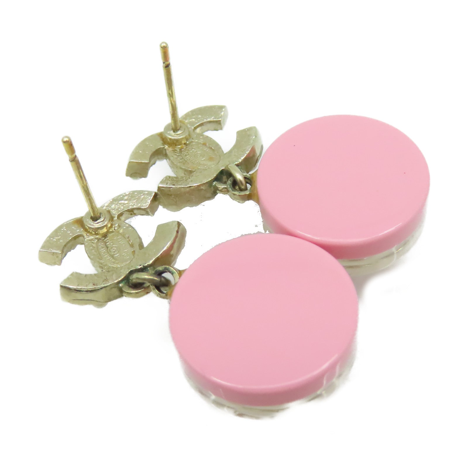 CHANEL PVC/金屬CC Earrings耳環粉紅色/米白色/金色