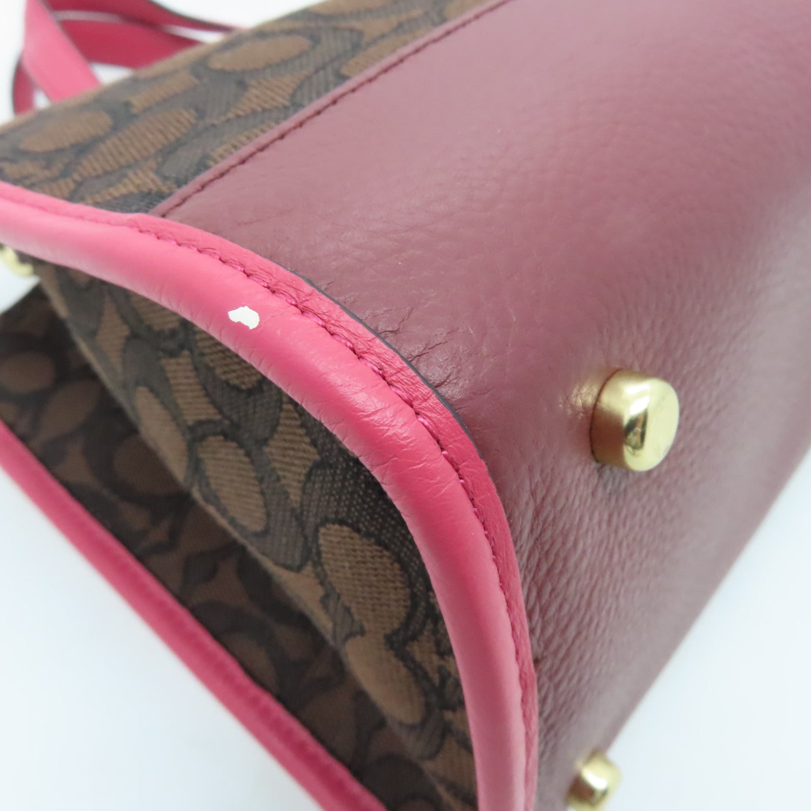 COACH Coated Canvas 2Way Bag Gold Buckle Handle Shoulder Bag Brown Red