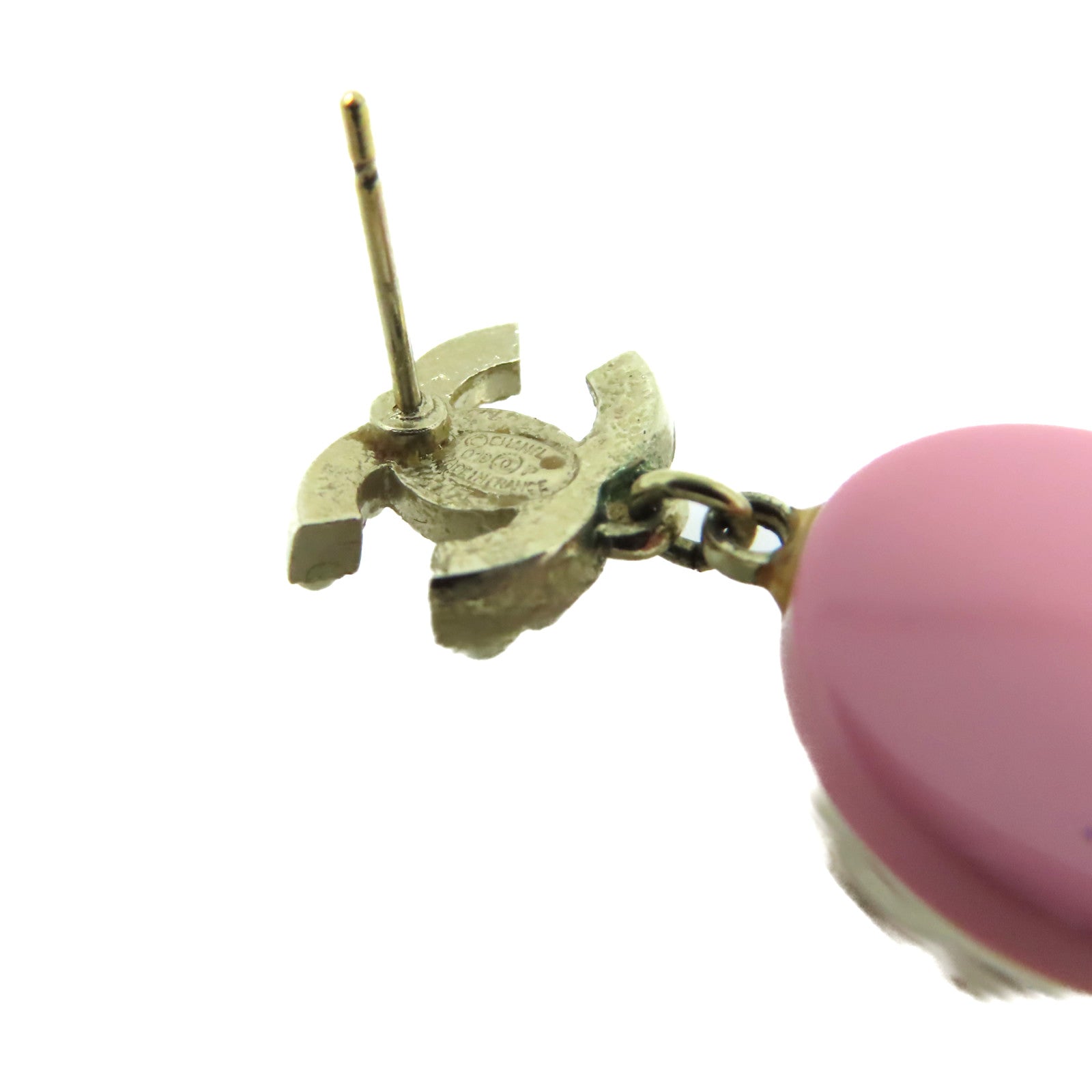 CHANEL PVC/金屬CC Earrings耳環粉紅色/米白色/金色