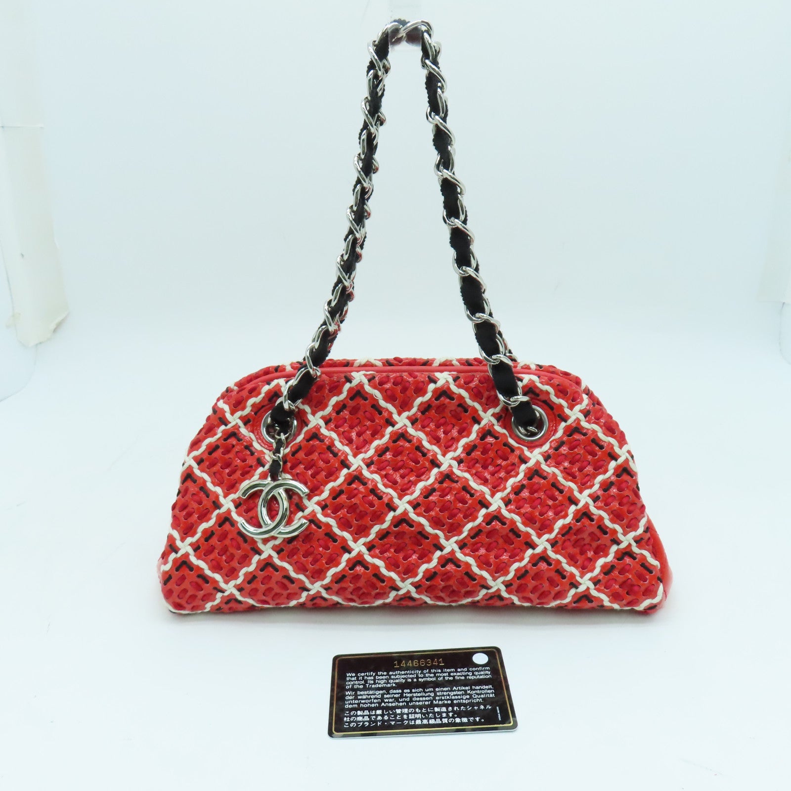 CHANEL 漆皮皮革Chain Shoulder銀扣鏈帶肩背袋紅色