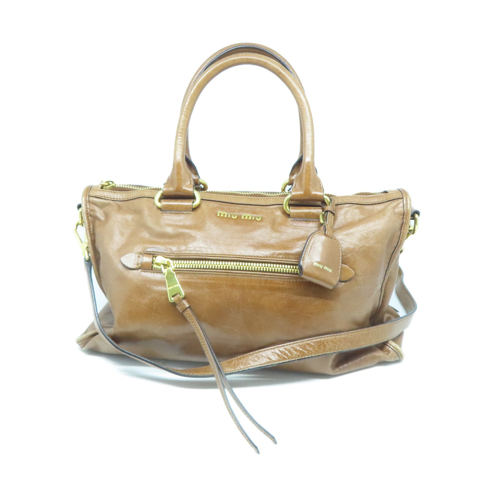 Miu Miu 牛皮皮革Shoulder Bag金扣手挽肩背兩用袋棕色