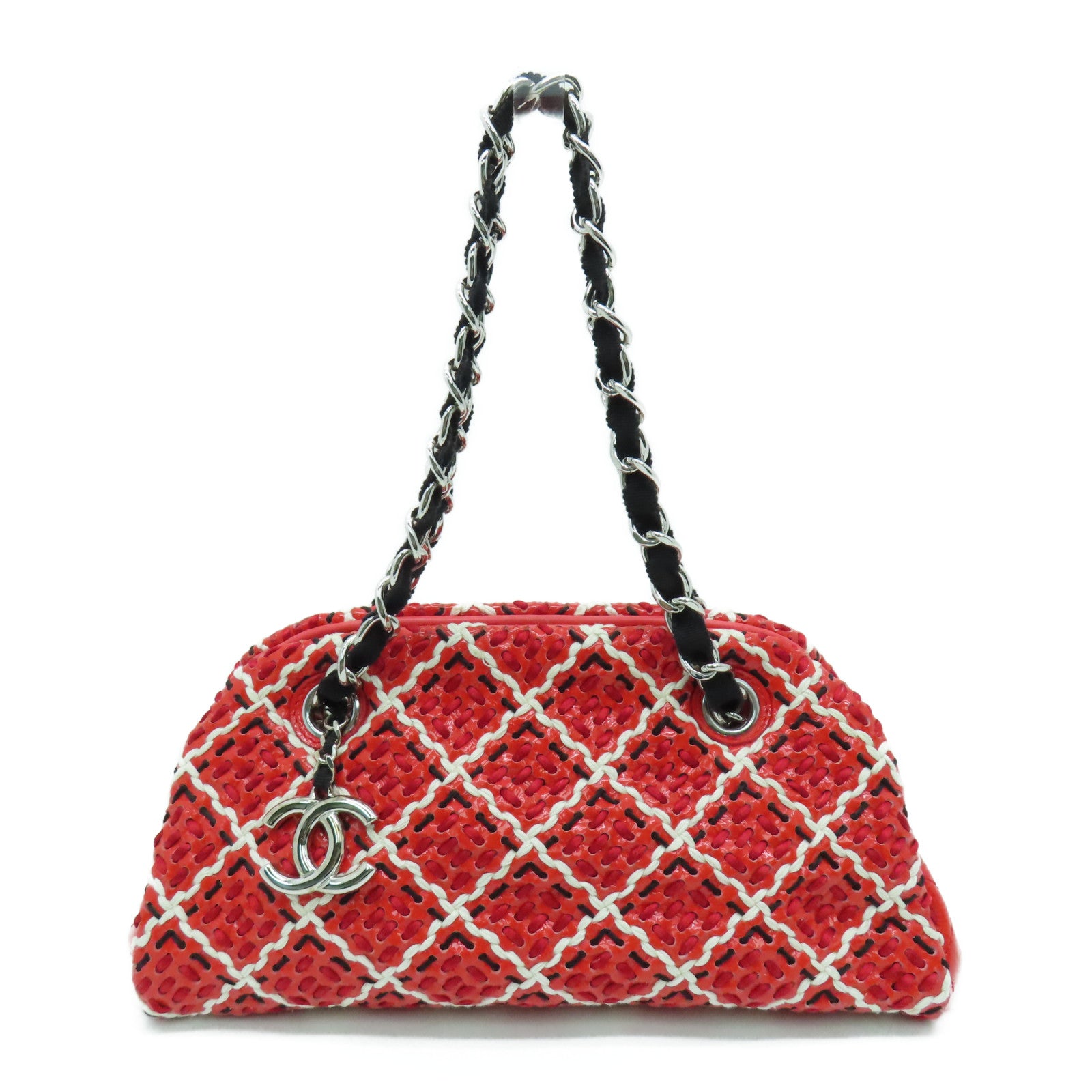 CHANEL 漆皮皮革Chain Shoulder銀扣鏈帶肩背袋紅色