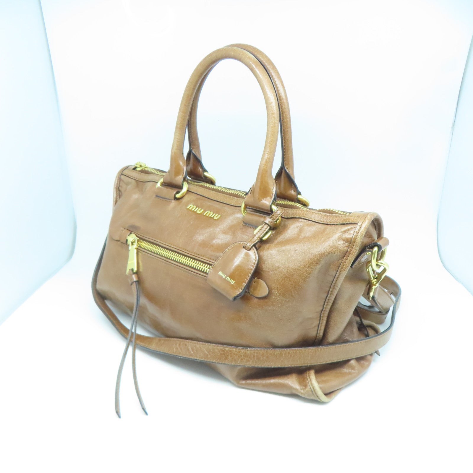 Miu Miu 牛皮皮革Shoulder Bag金扣手挽肩背兩用袋棕色