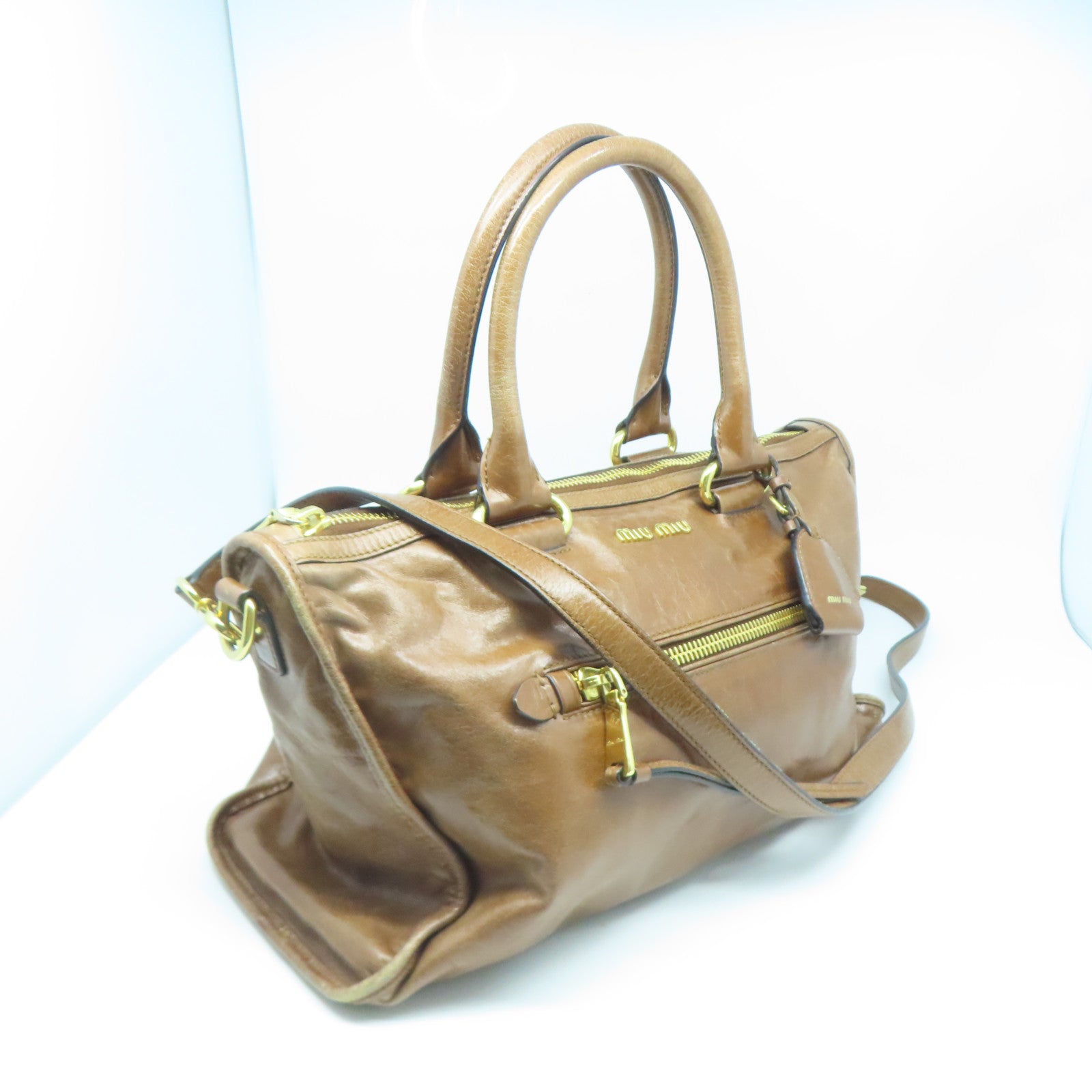 Miu Miu 牛皮皮革Shoulder Bag金扣手挽肩背兩用袋棕色