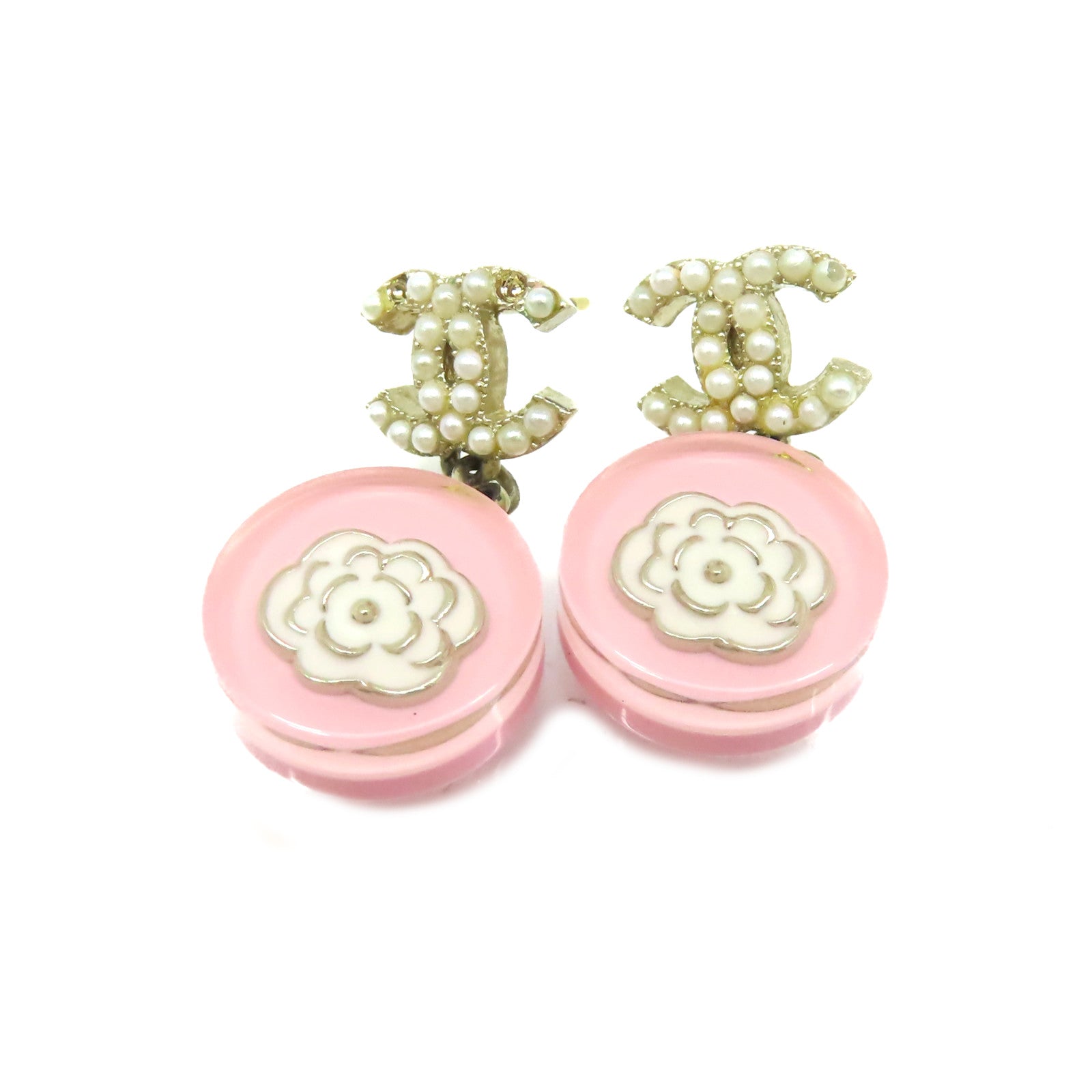 CHANEL PVC/金屬CC Earrings耳環粉紅色/米白色/金色