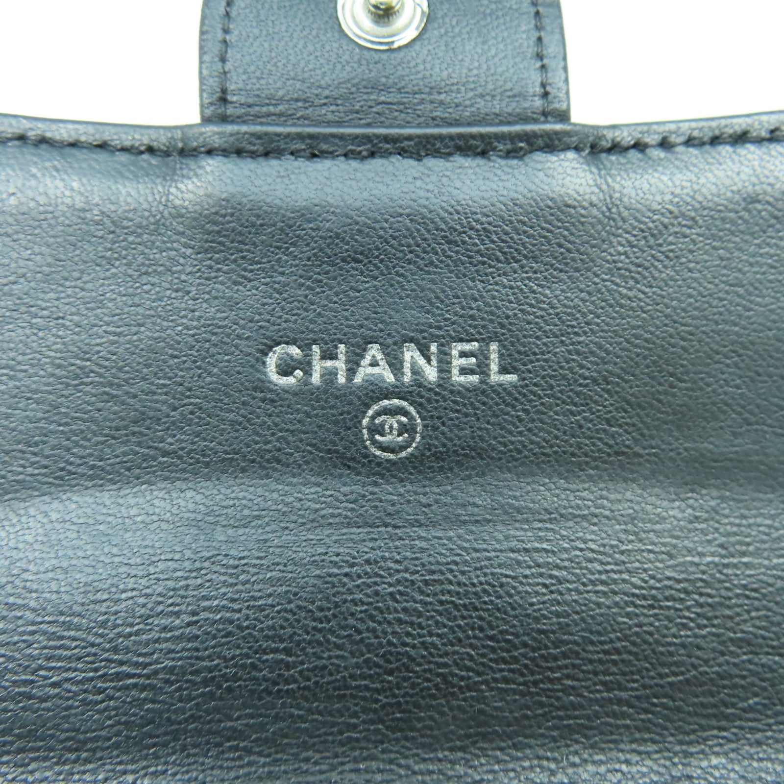 CHANEL 菱格牛皮皮革Wallet銀扣錢包黒色