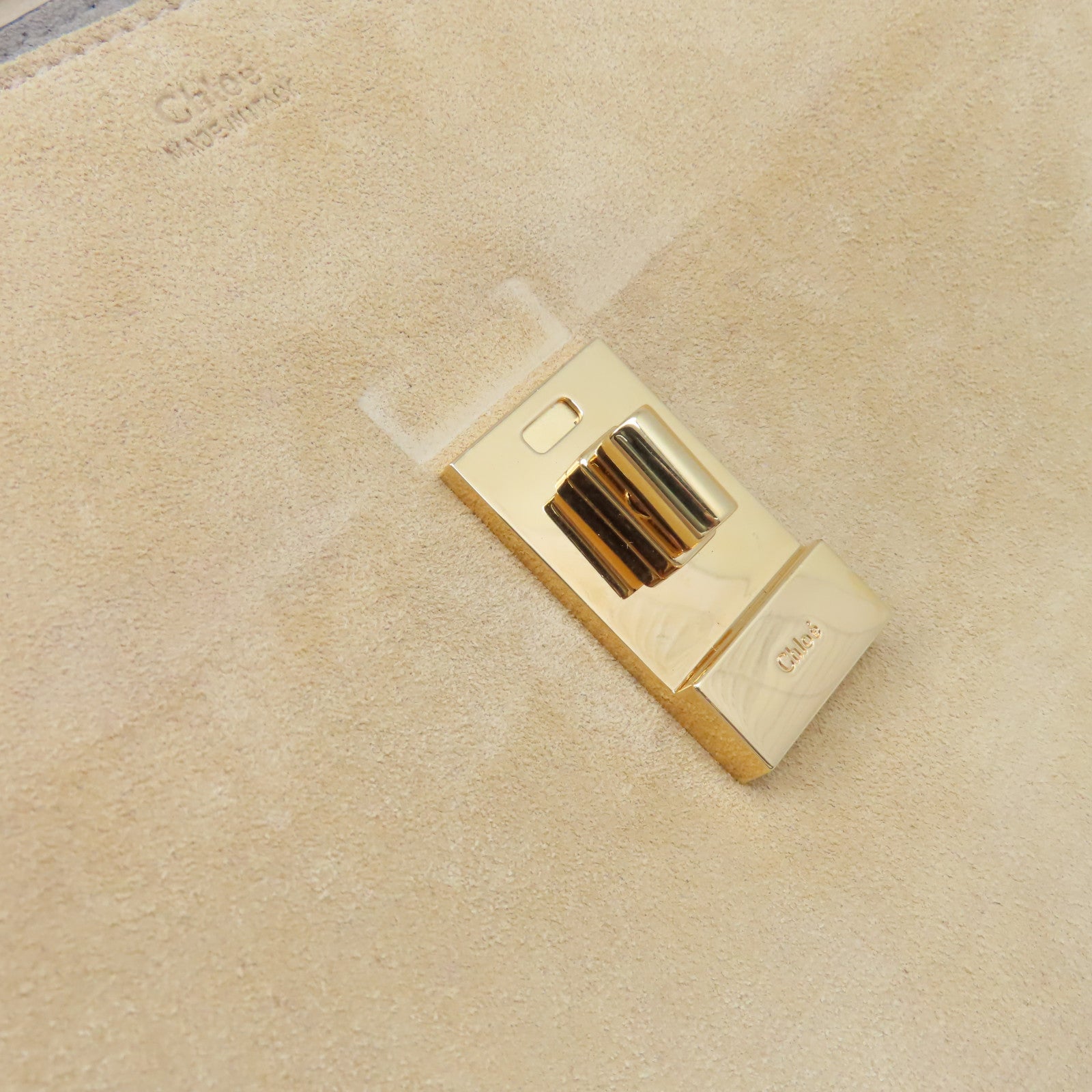 Chloe 麂皮皮革/牛皮皮革Shoulder Bag金扣鏈帶肩背袋杏色/啡色