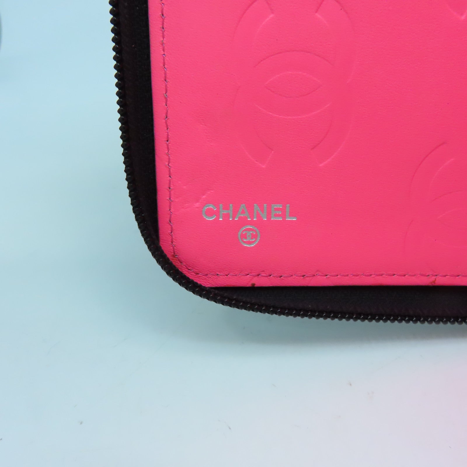 CHANEL 菱格牛皮皮革Cambon Wallet銀扣長錢包黑色