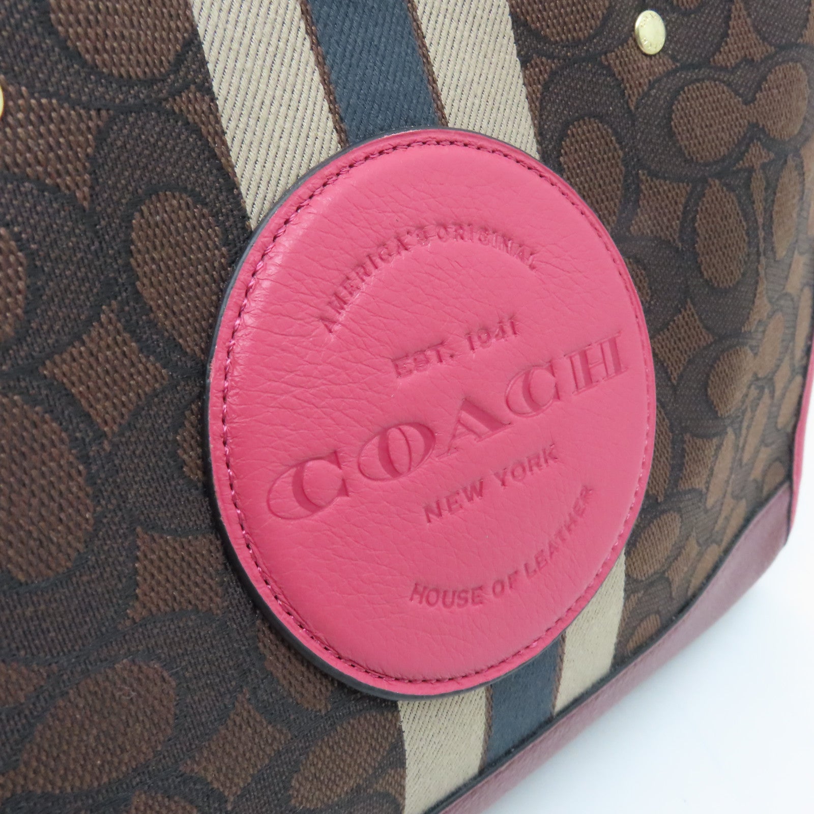 COACH Coated Canvas 2Way Bag Gold Buckle Handle Shoulder Bag Brown Red