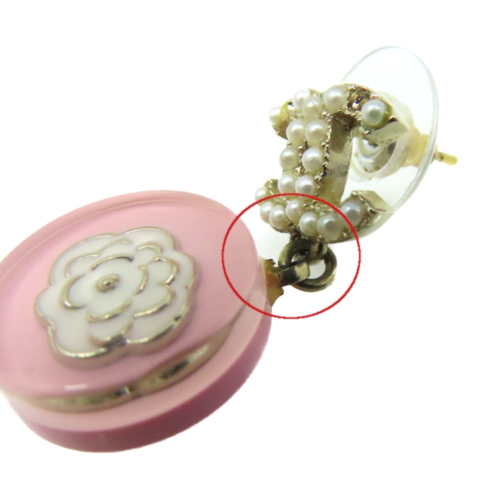 CHANEL PVC/金屬CC Earrings耳環粉紅色/米白色/金色